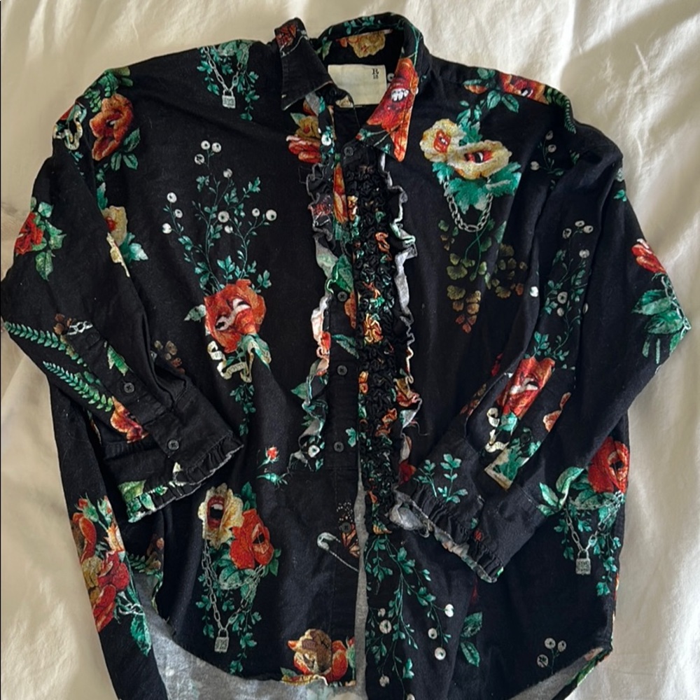 R13 floral button up blouse